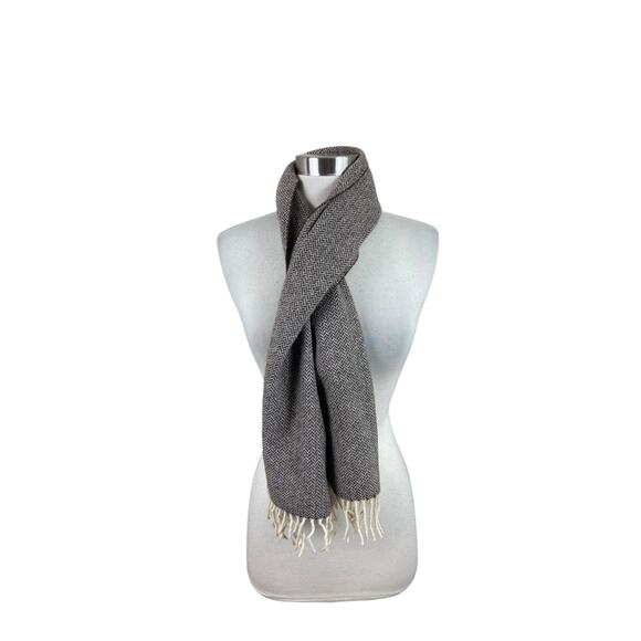 VTG Givenchy Italy Fringed Scarf Brown Herringbone Lambswool Britishcore - Picture 2 of 3